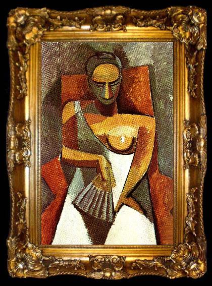 framed  pablo picasso sittande kvinna med solfljader, ta009-2